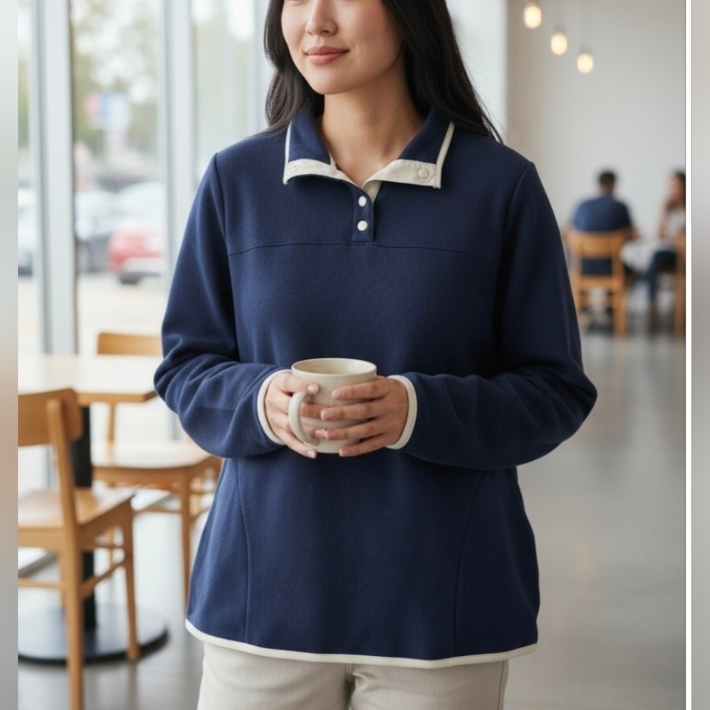 SAN JOHN'S BAY,Navy Blue Women's Shirt. Size L, 55% Cotton